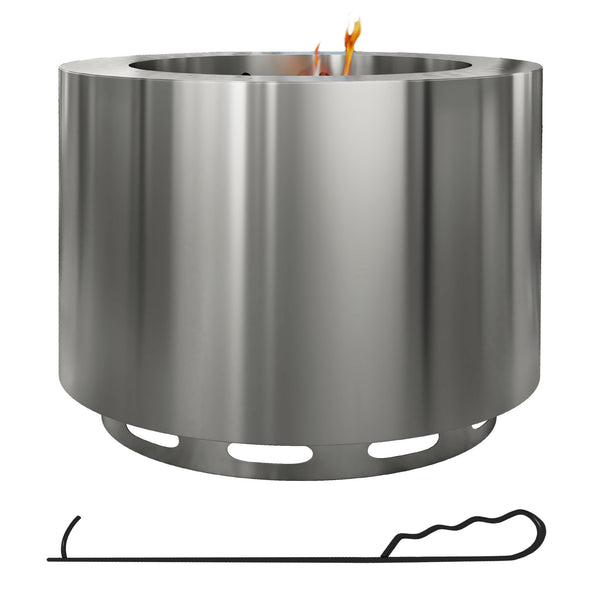 English Elm Outsunny 32 Inch Outdoor Propane Gas Fire Pit Table with 50,000 BTU, Faux Stone Square Design, Lava Rocks, Rain Cover Silver W2225P217256