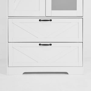 English Elm 2 Door White Wardrobe Closet with Mirror Hanging Rod Drawers and Auto Interior Light W409P167477