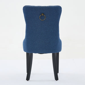 English Elm Nikki Tufted Flax Linen Dining Chair with Solid Wood Frame, High-Rebound Cushion, Nailhead Trim Blue W1143P233650