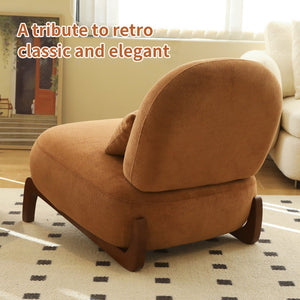 English Elm Cute Barrel Velvet Accent Chair Armless Solid Wood Legs Cozy Reading Nook Seat Caramel W2105P412977