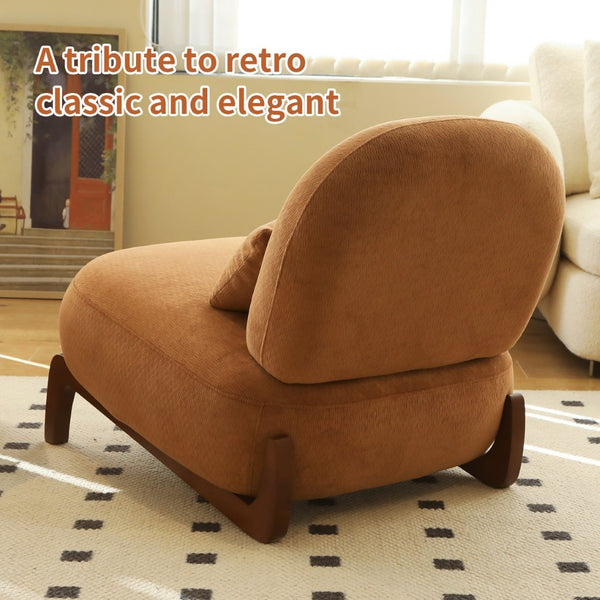 English Elm Cute Barrel Velvet Accent Chair Armless Solid Wood Legs Cozy Reading Nook Seat Caramel W2105P412977