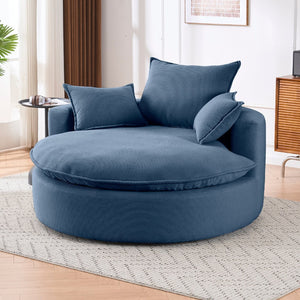 English Elm 360 Swivel Corduroy Barrel Lounge Chair with Pillows for Living Room or Bedroom Blue W1752P410950