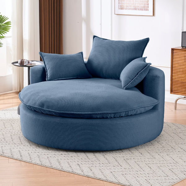 English Elm 360 Swivel Corduroy Barrel Lounge Chair with Pillows for Living Room or Bedroom Blue W1752P410950