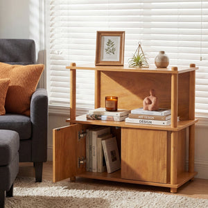 English Elm Wood Grain Nightstand with Open Shelves and Cabinet for Modern Bedroom Storage N758P404669N