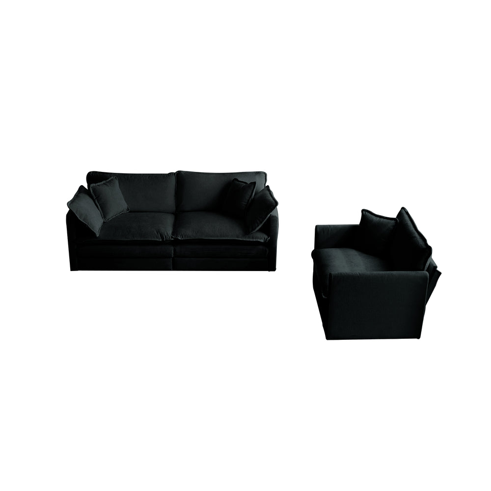 English Elm 2 Black Chenille 2-Piece Living Room Set — Modular 2+2 Sofa Pair, Solid Wood Frame, Plush Comfort Seating W714S00624