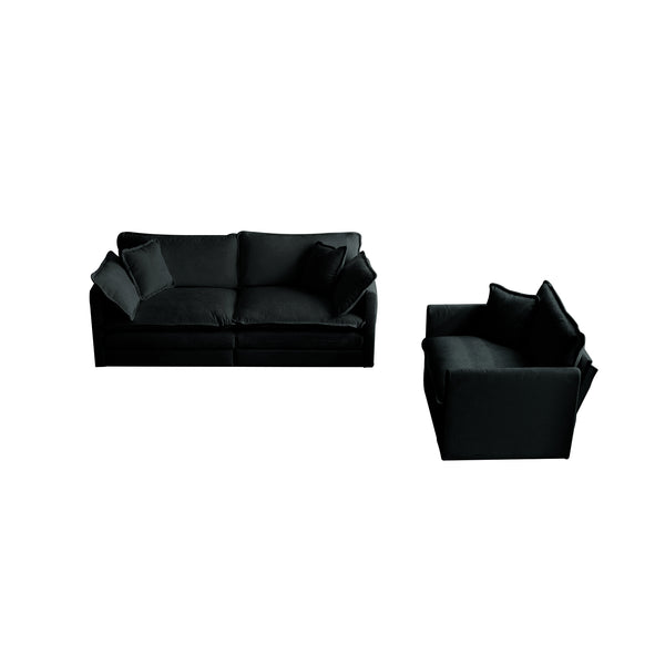 English Elm 2 Black Chenille 2-Piece Living Room Set — Modular 2+2 Sofa Pair, Solid Wood Frame, Plush Comfort Seating W714S00624