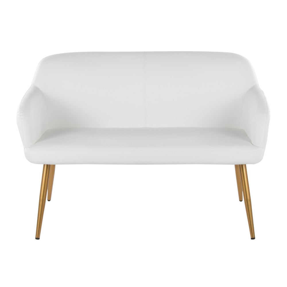 English Elm High Back Faux Leather Two Seat Bench with Matte Steel Frame for Entryway or Bedroom B202P471364
