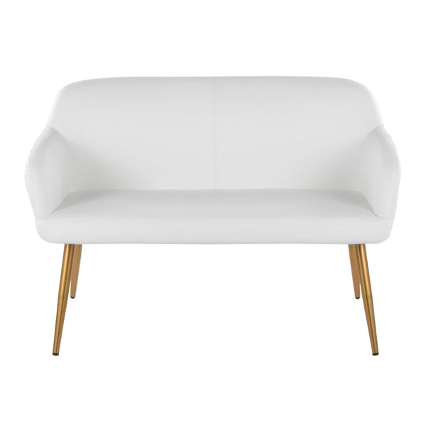 English Elm High Back Faux Leather Two Seat Bench with Matte Steel Frame for Entryway or Bedroom B202P471364