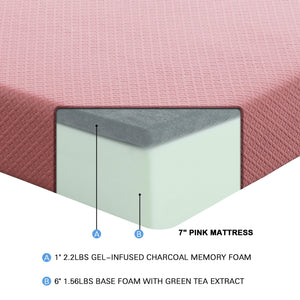 English Elm 7inch Gel-Infused Charcoal Memory Foam Twin Mattress and Pillow Set — Breathable Cover, Supportive Comfort for All Night Rest Pink 12.75 L x 12.75 W x 40.25 H B011P213350