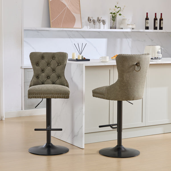 English Elm A&A Furniture Aged Olive Green Swivel Barstools, Adjustable 26"-33" Height, Set Of 2 For Home Bars W1143P195202