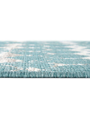 Unique Loom Outdoor Trellis Cardak Machine Made Geometric Rug Teal, Ivory/Gray 7' 10" x 7' 10"