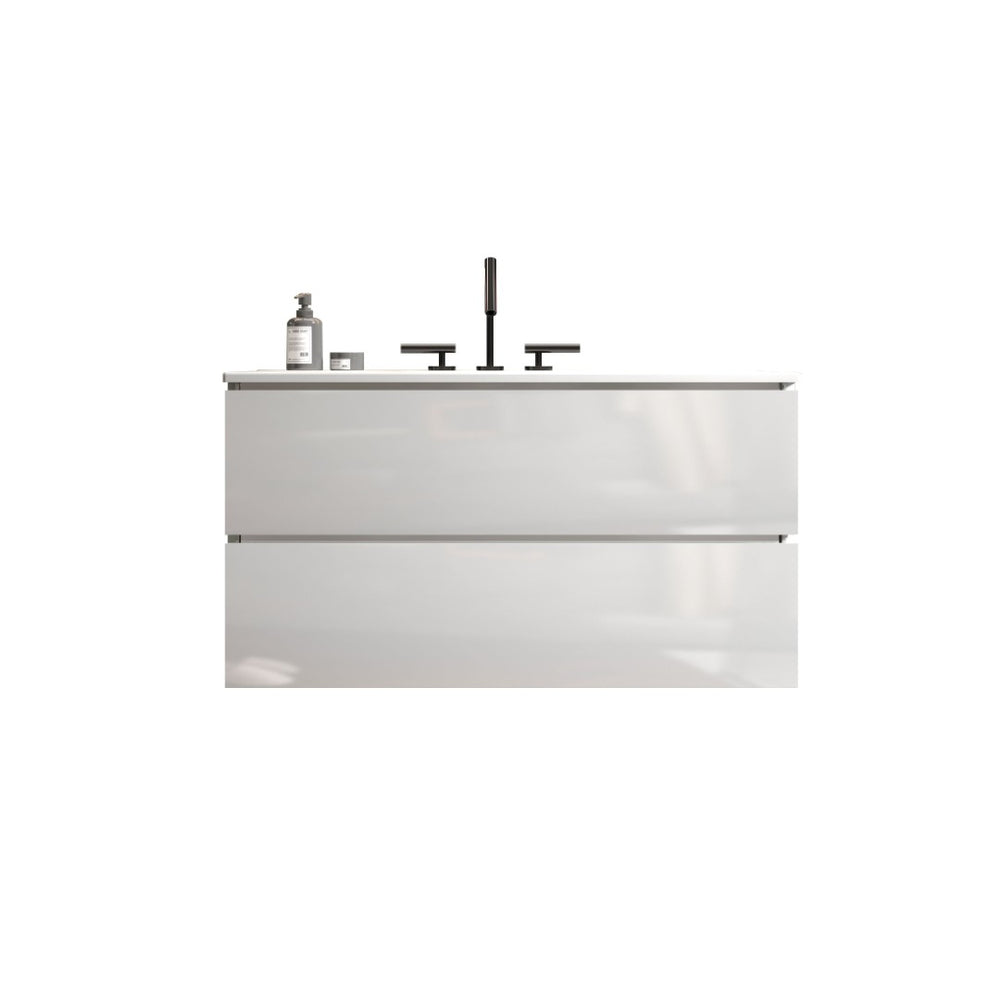 English Elm Tia 36" Glossy White Wall-Mounted Bathroom Vanity With Spacious Storage & Integrated Ceramic Sink W1865S00076-GIGA