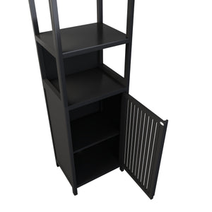 English Elm BLACK Bamboo Tall Slim Cabinet with Shutter Door, 3-Tier Freestanding Linen Tower for Kitchen Bath 39x18x9" W2207P272658