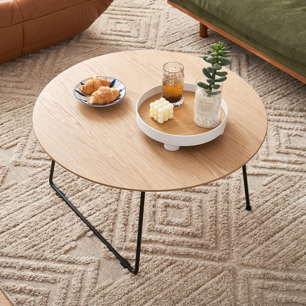 English Elm American Minimalist Round Coffee Table – Stylish Oak Accent For Small Apartments & Modern Living Rooms W3318P306499