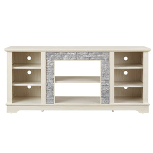 English Elm Mantel Stone TV Media Stand with Faux Stacked Stone Surround, Modern Console with Ample Storage and Cable Management for TVs up to 65" White W1758P187685