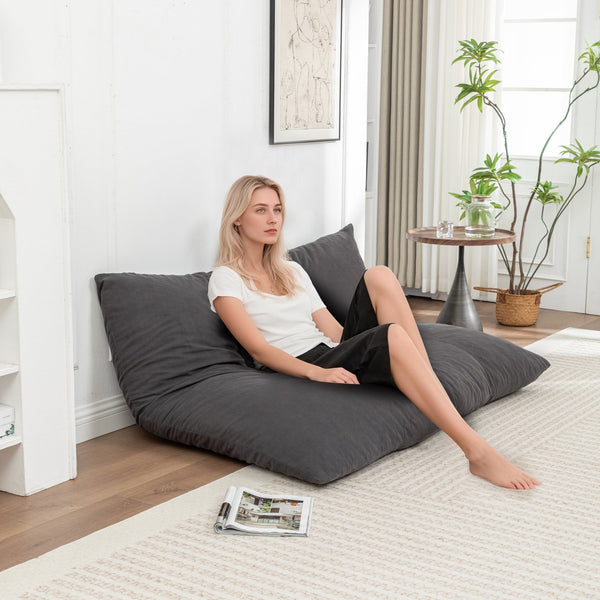 English Elm Floor bean bag chair corduroy lounger with removable washable cover, cozy adult & kid seating for home relaxation Grey W1170P337434