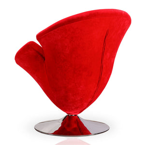 English Elm Tulip Velvet Swivel Lounge Chair Red — 360° Tulip-Shaped Velvet Seat with Polished Chrome Base, 300 lb Capacity, No Assembly Required B365P397983