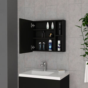 English Elm Medicine Mirrored Wall Cabinet with Raised Top, Modular External Shelves & Three Interior Shelves for Organized Storage and Stylish Bathroom Functionality Black 23.62 L x 19.68 W x 5.91 H B097133142