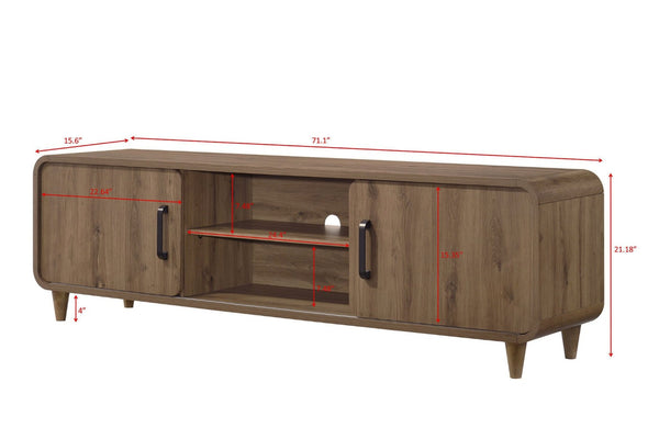 English Elm 1pc Mid-century Wooden Tv Stand with Sliding Doors Tapered Legs Warm Brown Finish B2741P482245