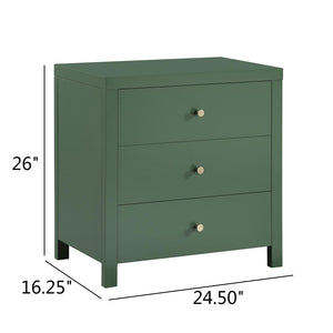 English Elm Nevarre 3-Drawer Nightstand with Brushed Gold Knobs, Solid Dovetail Drawers, No Assembly Needed Antique Green B050P376960