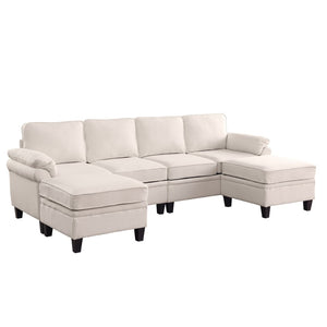 English Elm 102 Inch Linen Modular Sectional Sofa with Hidden Storage and Cloud Cushion Comfort Beige W1099S00210