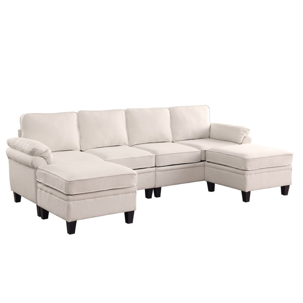 English Elm 102 Inch Linen Modular Sectional Sofa with Hidden Storage and Cloud Cushion Comfort Beige W1099S00210