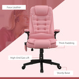 English Elm Homcom High Back Vibration Massage Office Chair With 6 Vibration Points, Heated Reclining Pu Leather Computer Chair With Armrest and Remote, Pink