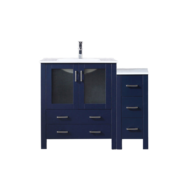 English Elm Navy Blue Bath Vanity 42" W With Soft-Close Storage, White Ceramic Top & Chrome Faucet Set Included B2731S01197
