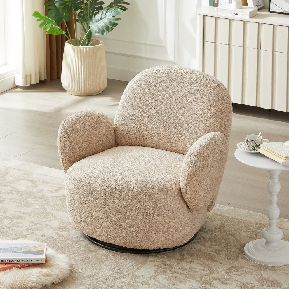English Elm Accent Cloud Chair with 360° Swivel, Plush Fabric Upholstery, Space-Saving Design, Holds 260 lbs Beige W820S00069