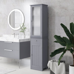 English Elm Kleankin Slim Bathroom Storage Cabinet - Stylish Gray Linen Tower With Acrylic Door & Drawer Storage W2225P229310