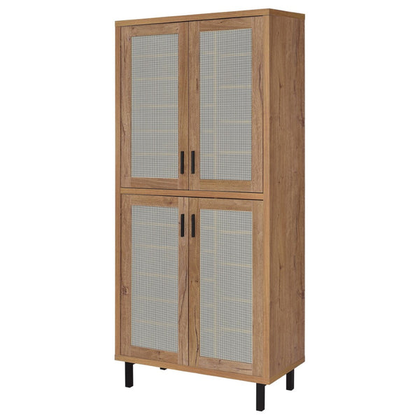 English Elm Stagg Oak Finish Shoe Cabinet with Cane Doors and Black Metal Legs for Entryway B062P451793