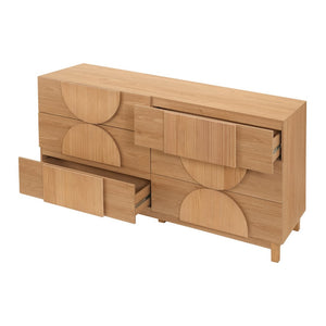 English Elm Modern Fluted 6 Drawer Dresser with Solid Wood Legs Japandi Chest for Bedroom Natural N739S0000013W
