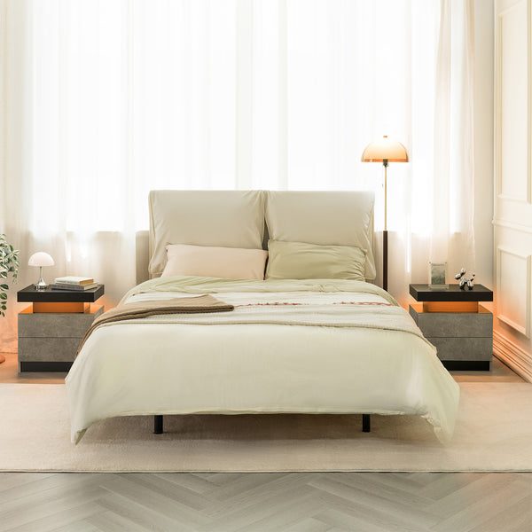 English Elm Nightstand LED Bedside Table with Adjustable Multi-Color Lights, Sleek Modern End Table for Bedroom Black+ Gray 22.83 L x 16.93 W x 7.68 H W2178138727