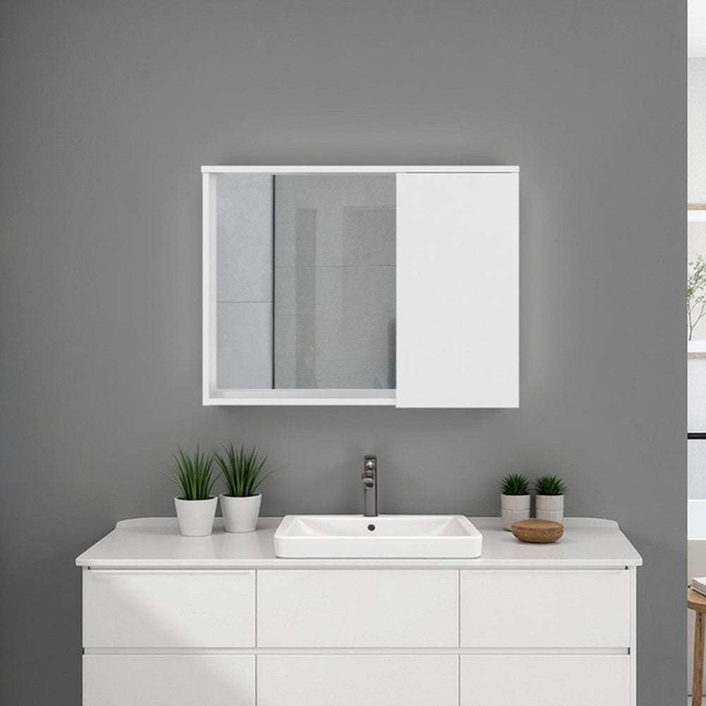 English Elm White Recessed Wall Medicine Cabinet with Mirror Door and Shelved Bathroom Storage B062P476870