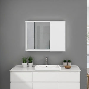 English Elm White Recessed Wall Medicine Cabinet with Mirror Door and Shelved Bathroom Storage B062P476870