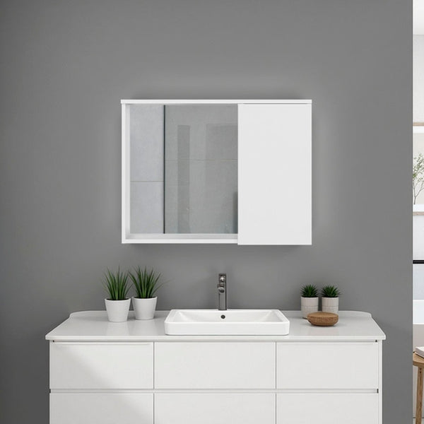 English Elm White Recessed Wall Medicine Cabinet with Mirror Door and Shelved Bathroom Storage B062P476870