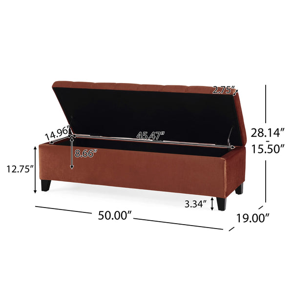 English Elm Christopher Knight Home® - Storage Ottoman with Velvet Upholstery and Birch Legs — 50.5" Rectangular Bench with Hidden Storage, Multiroom Use Blush N778P185125B