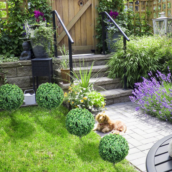 English Elm HOMCOM Artificial Boxwood Topiary Trees Set of 2, UV-Protected 27.6" Faux Ball Plants with Stakes for Indoor Outdoor Décor and Low-Maintenance Beauty W2225P229686