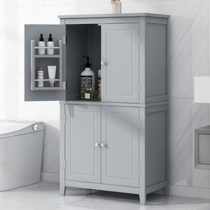 English Elm Elegant Bathroom Floor Storage Cabinet with 4 Doors, Adjustable Shelves, Anti-Tip Design, 28"L x 15"W Grey N725P188461E