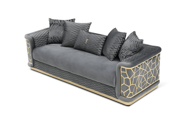 English Elm Talia Sofa with Kiln-Dried Hardwood Frame, Patterned Accents & Gloss Brass Trim for Modern Living Room Dark Gray 35 L x 26 W x 92 H B078P301562