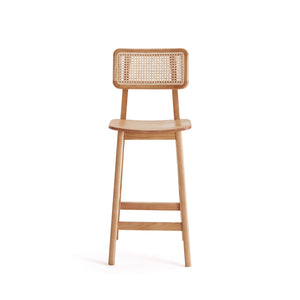English Elm Versailles Cane Back Wood Counter Stool with Solid Ash Frame, Rattan Seat, 275 lb Capacity, Fully Assembled Natural B365P398032