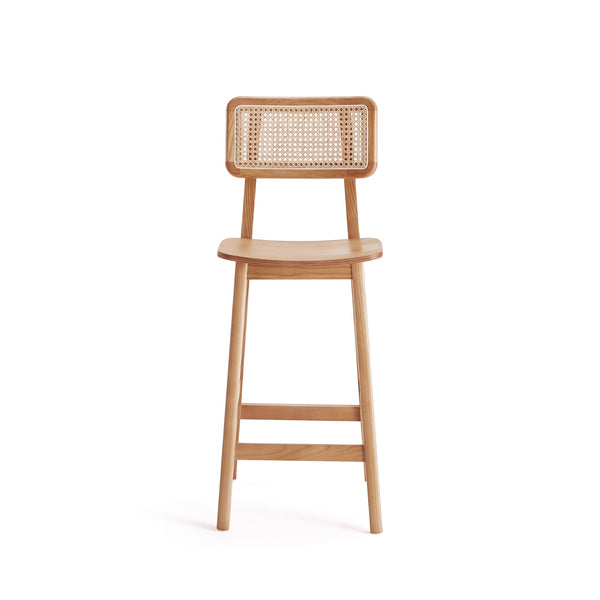 English Elm Versailles Cane Back Wood Counter Stool with Solid Ash Frame, Rattan Seat, 275 lb Capacity, Fully Assembled Natural B365P398032