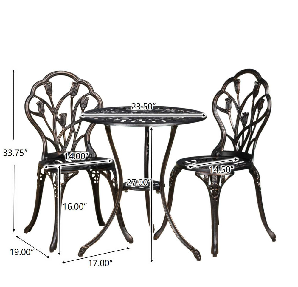 English Elm Christopher Knight Home® - NASSAU Cast 3PC Bistro Set – Vintage Tulip Design Cast Aluminum Table & Two Chairs for Charming Patio Relaxation Copper 24360.00COPPER