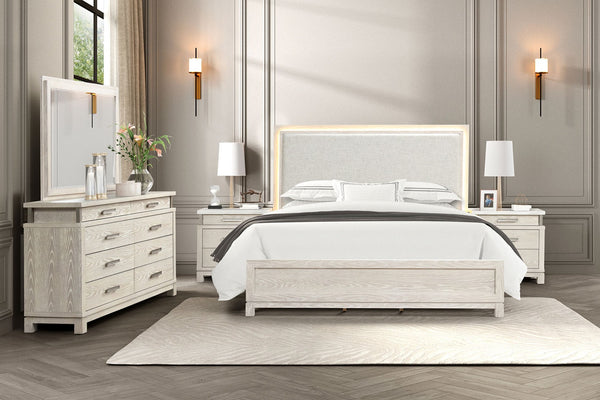 English Elm Transitional Marble Top Nightstand Weathered Gray Finish with Three Felt Lined Drawers B2741P431081