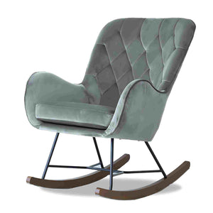 English Elm Ashcroft Furniture - Hannah Mid Century Rocking Chair Dark Grey Velvet Upholstered Metal & Wood Frame — Cozy Calm Retreat B183P231906