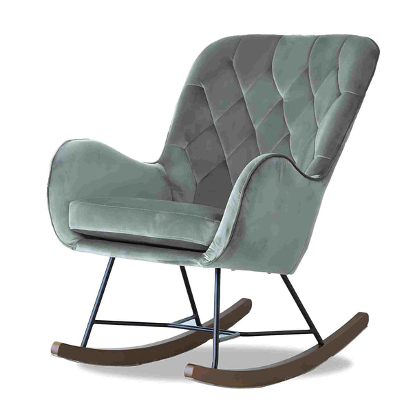 English Elm Ashcroft Furniture - Hannah Mid Century Rocking Chair Dark Grey Velvet Upholstered Metal & Wood Frame — Cozy Calm Retreat B183P231906