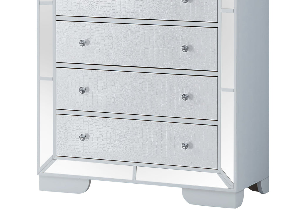 English Elm Sleek White Contemporary Storage Chest 58"H x 32"W x 21"D - Silver Champagne Finish, No Setup Needed B078108444