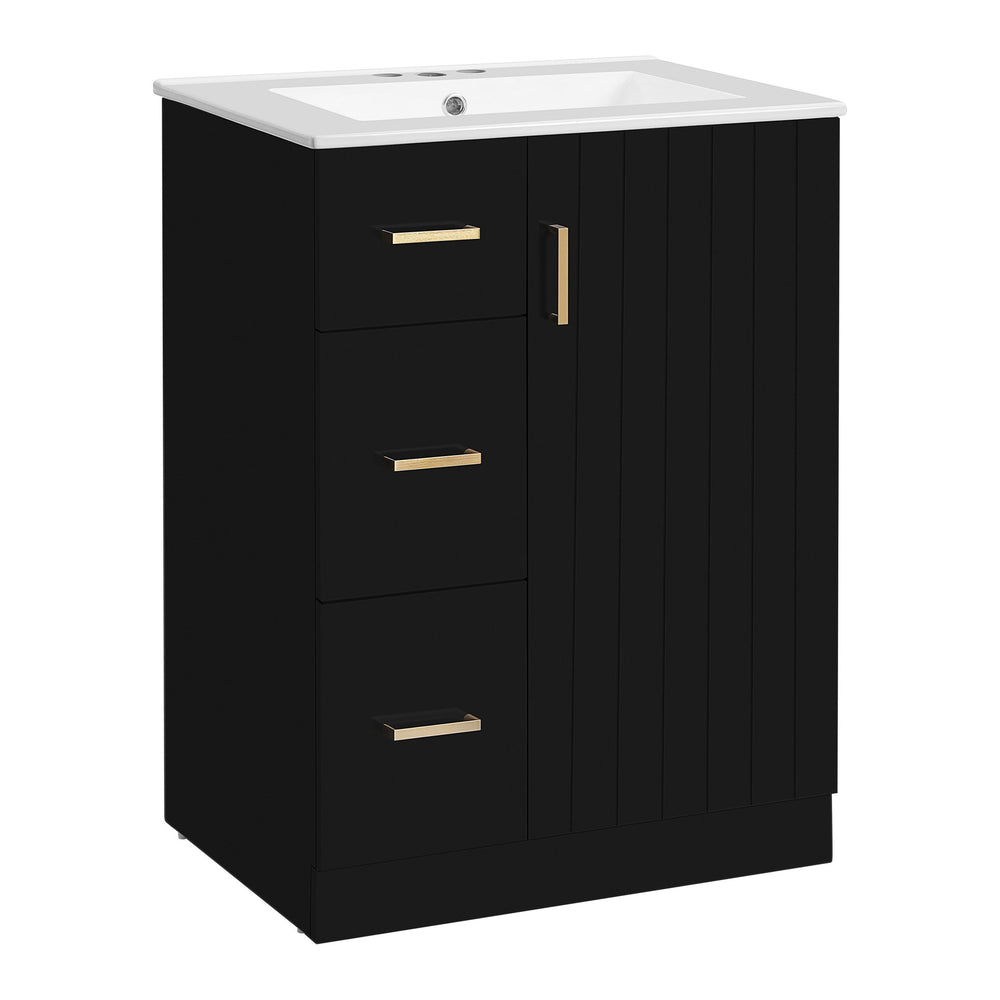 English Elm 24" Modern Bathroom Vanity with Under-Mount Sink, Vertical Stripe Design, 2 Drawers & Soft-Close Cabinet Black N710P288936B