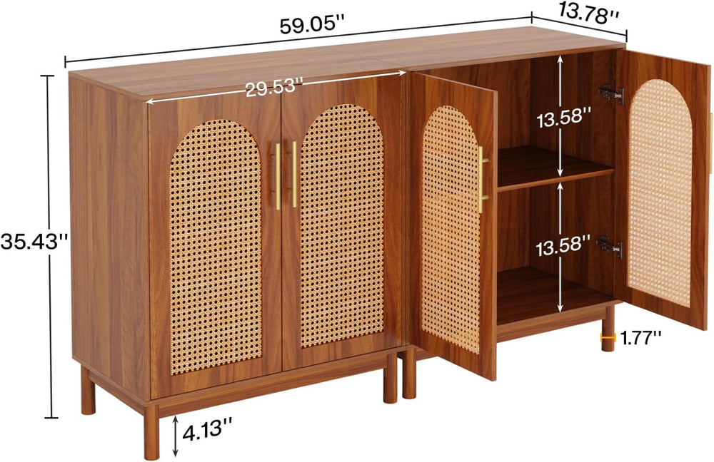 English Elm Rustic Farmhouse Rattan Door Sideboard Wide Buffet Cabinet for Dining or Living Room T3971P462698