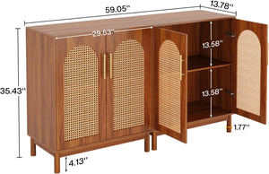 English Elm Rustic Farmhouse Rattan Door Sideboard Wide Buffet Cabinet for Dining or Living Room T3971P462698